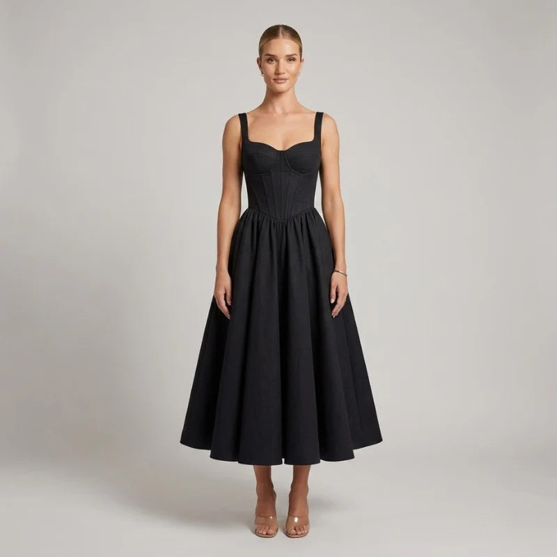Women’s Corset Waist Midi Dress – Bustier-Inspired Figure-Hugging Style