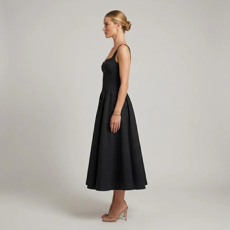 Women’s Corset Waist Midi Dress – Bustier-Inspired Figure-Hugging Style