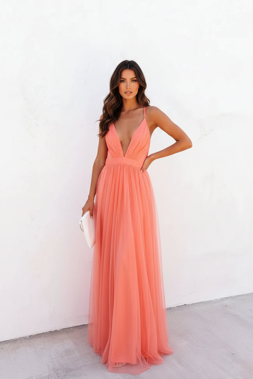 Women's Deep V Neck Evening Maxi Dress– Sleeveless Occasion Wear Dress