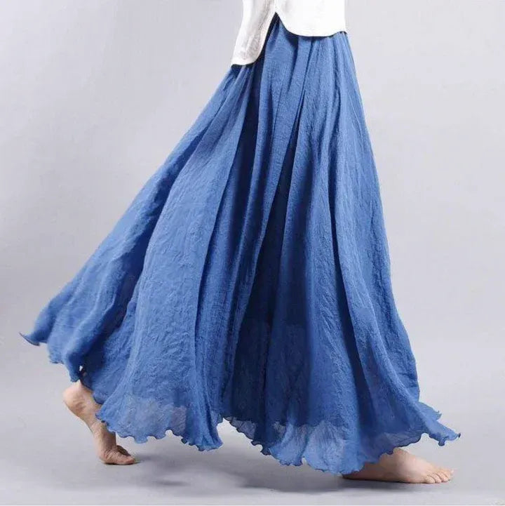 Women’s Elegant Cascade High-Rise Maxi Skirt - Flowing A-Line Long Skirt with Textured Ruffle Hem Detail