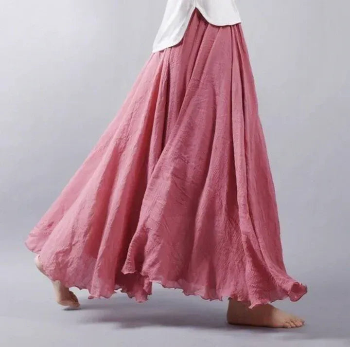 Women’s Elegant Cascade High-Rise Maxi Skirt - Flowing A-Line Long Skirt with Textured Ruffle Hem Detail