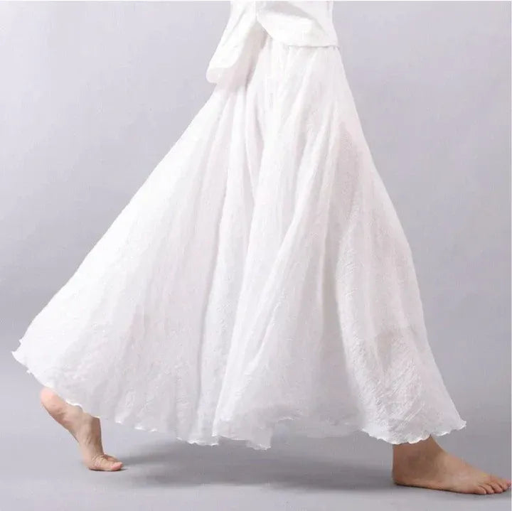 Women’s Elegant Cascade High-Rise Maxi Skirt - Flowing A-Line Long Skirt with Textured Ruffle Hem Detail