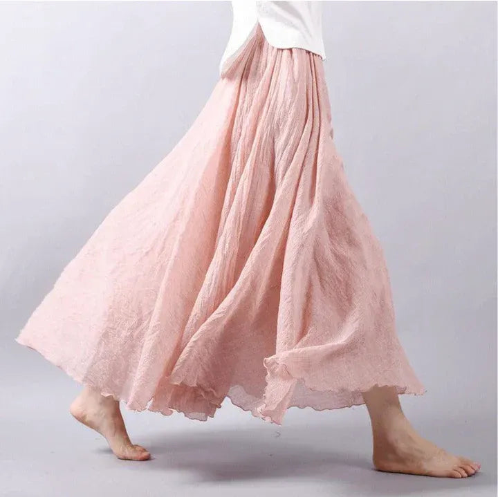 Women’s Elegant Cascade High-Rise Maxi Skirt - Flowing A-Line Long Skirt with Textured Ruffle Hem Detail