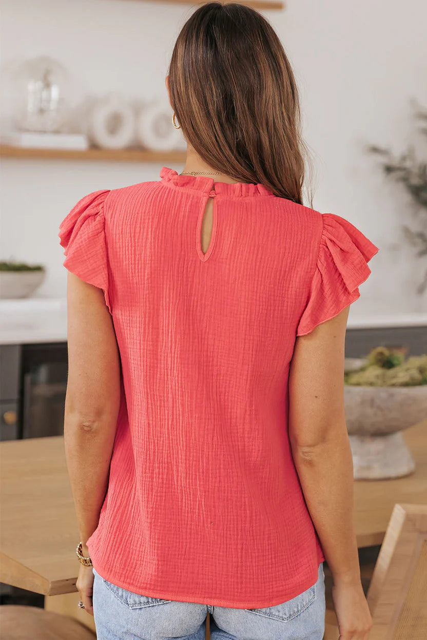 Women’s Elegant Draped Chiffon Top – Romantic Ruffle-Neck Blouse with Airy Loose Fit