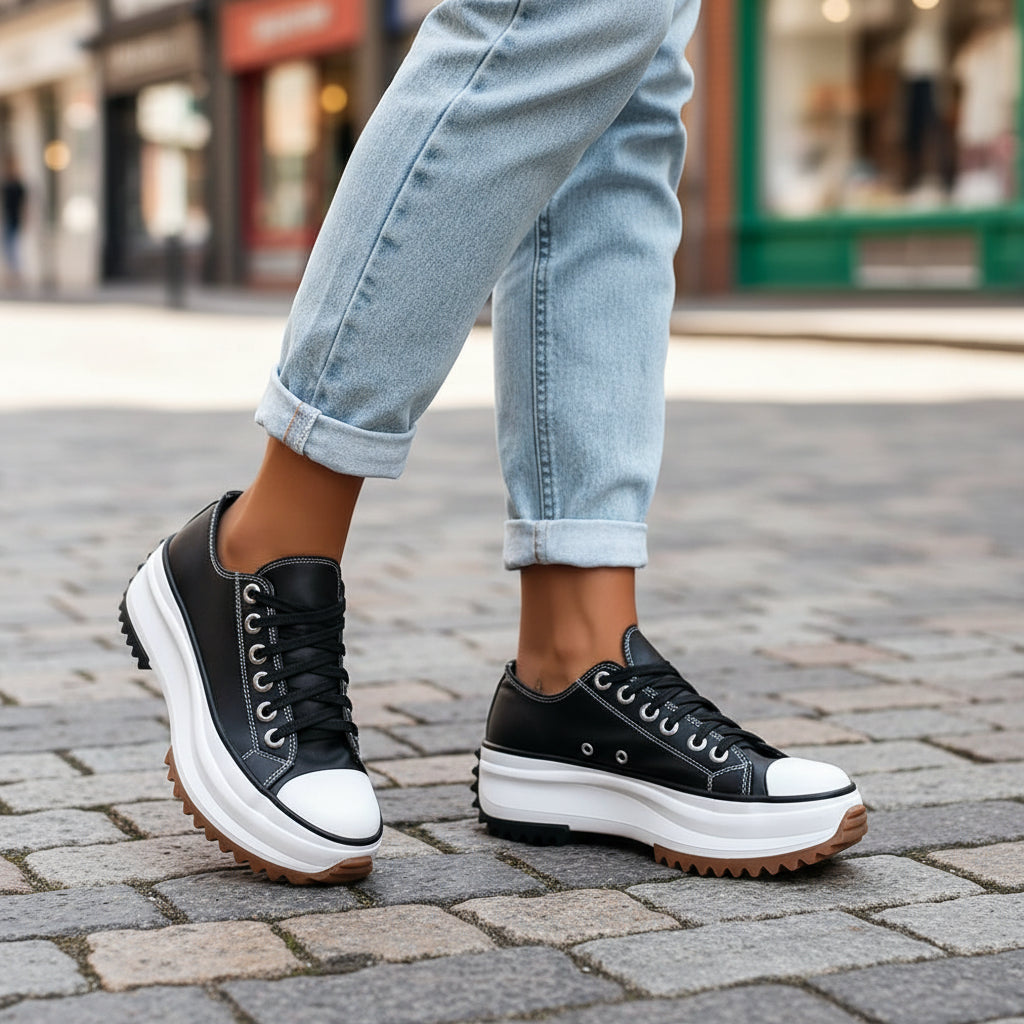 Women's Elevated Sole Lace-Up Sneakers – Trendy Low-Profile Casual Trainers