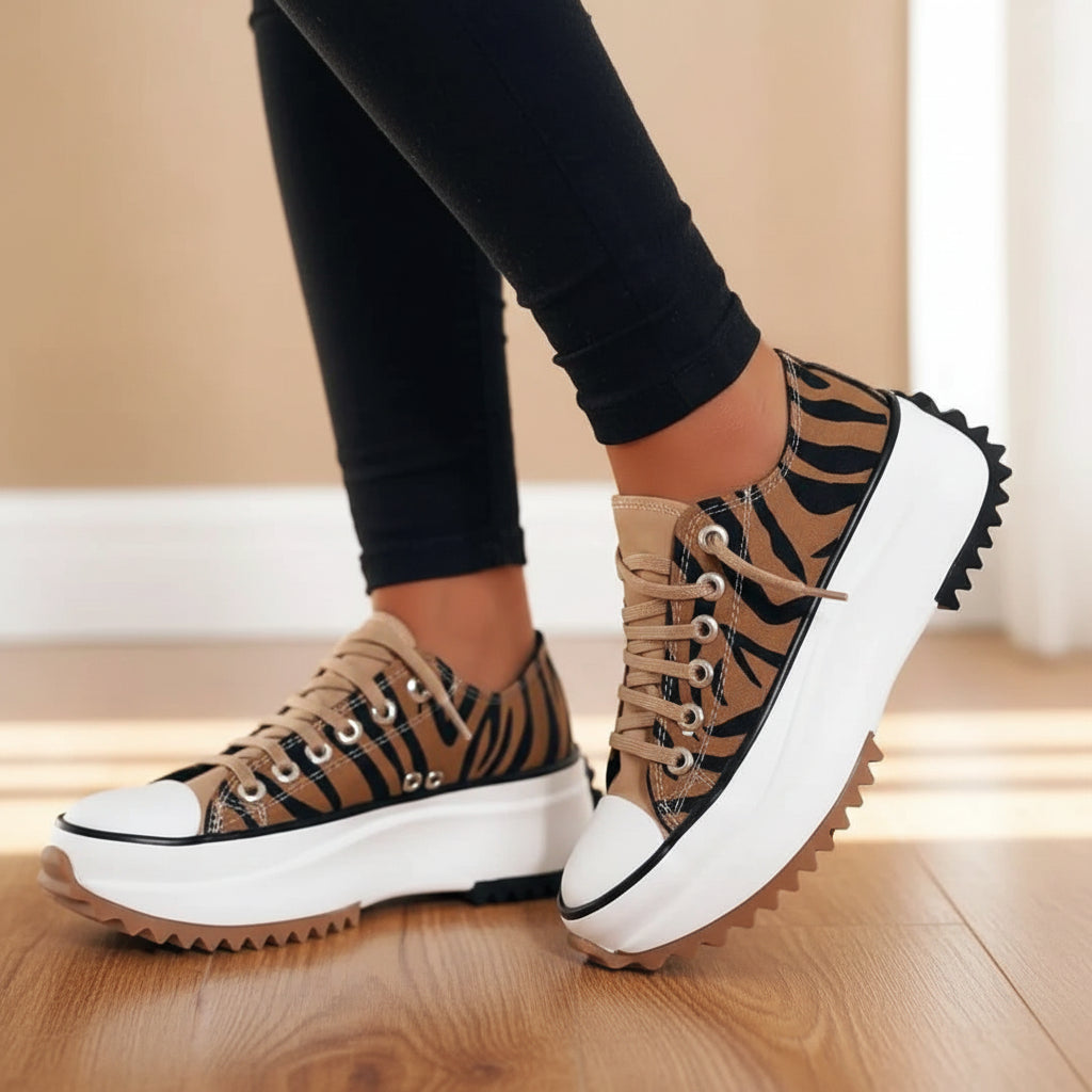 Women's Elevated Sole Lace-Up Sneakers – Trendy Low-Profile Casual Trainers