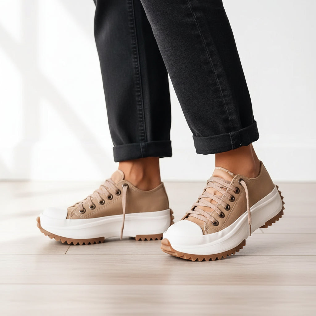 Women's Elevated Sole Lace-Up Sneakers – Trendy Low-Profile Casual Trainers