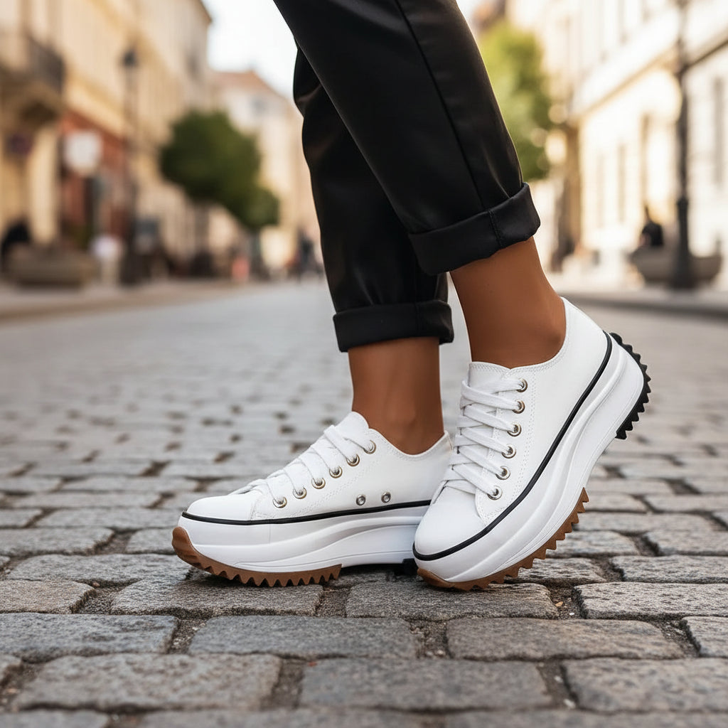 Women's Elevated Sole Lace-Up Sneakers – Trendy Low-Profile Casual Trainers