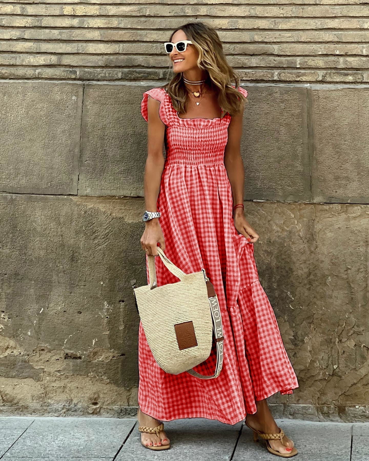 Women's Feminine Square Neck Maxi Dress – Soft Ruffle Sleeves Elegant Formal Outfit