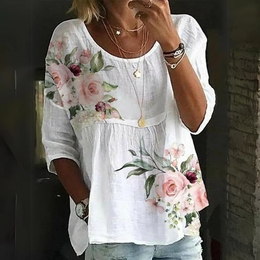 Women’s Floral Breeze Blouse – Relaxed 3/4 Sleeve Top with Lightweight Airy Comfort
