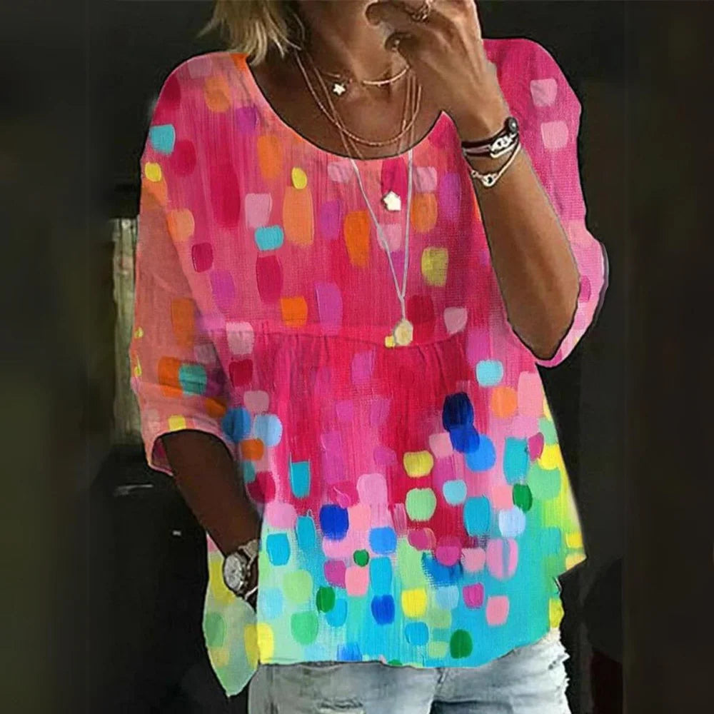 Women’s Floral Breeze Blouse – Relaxed 3/4 Sleeve Top with Lightweight Airy Comfort