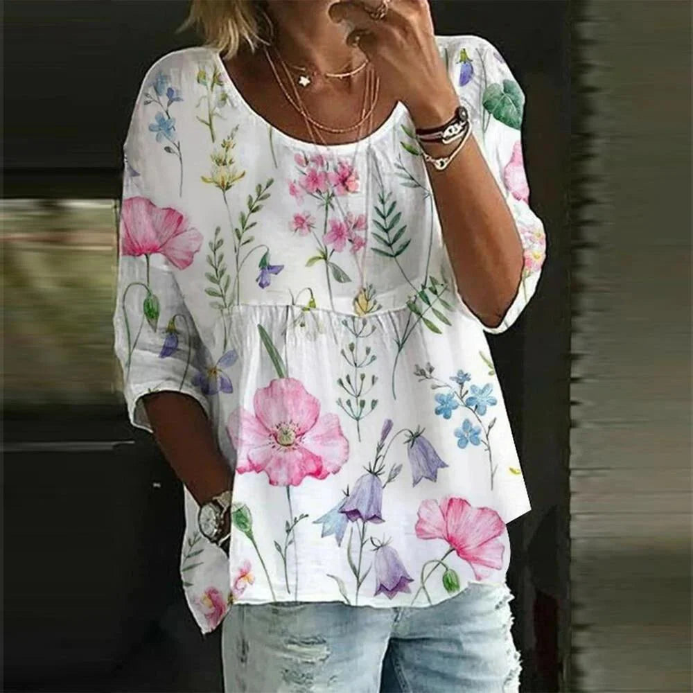 Women’s Floral Breeze Blouse – Relaxed 3/4 Sleeve Top with Lightweight Airy Comfort