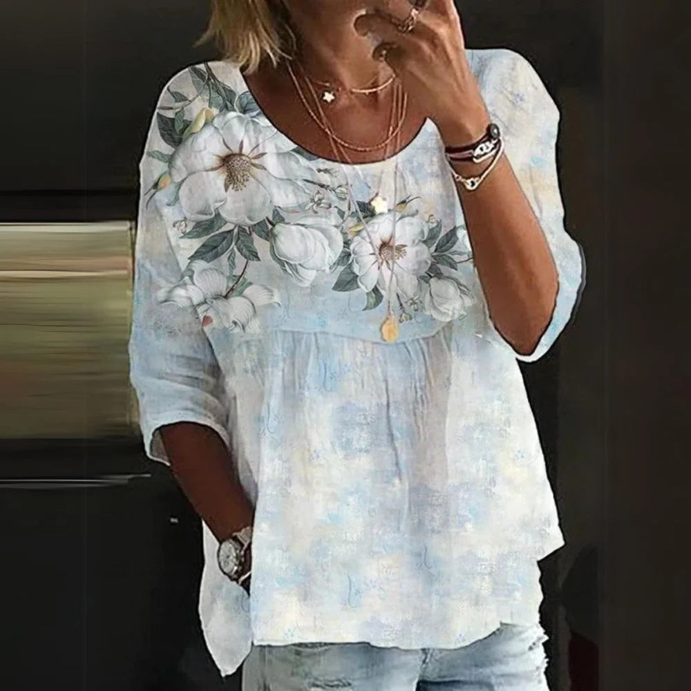 Women’s Floral Breeze Blouse – Relaxed 3/4 Sleeve Top with Lightweight Airy Comfort