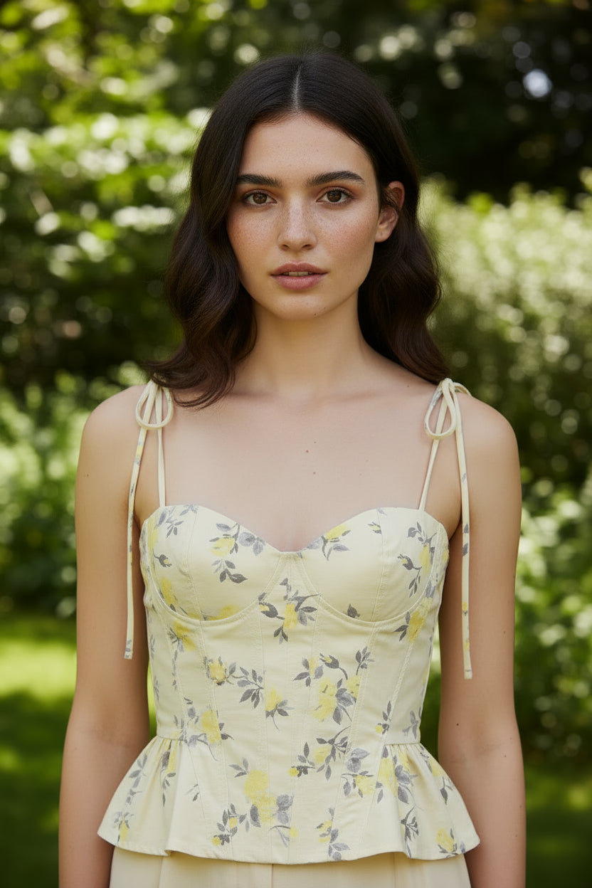 Women's Floral Bustier Cami Top – Lace-Up Corset Style Summer Crop Tank