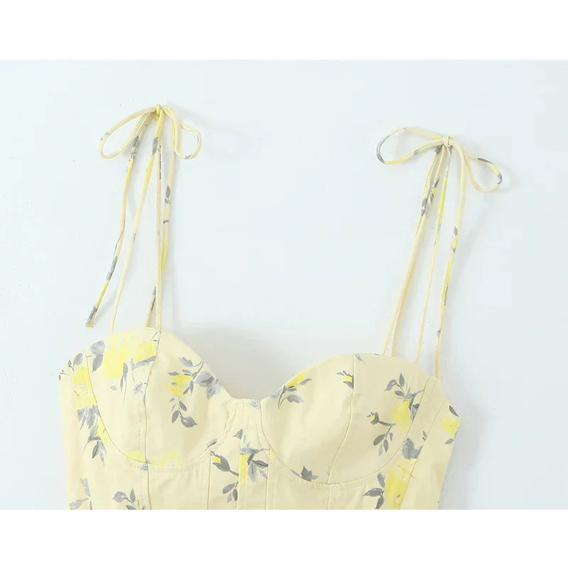 Women's Floral Bustier Cami Top – Lace-Up Corset Style Summer Crop Tank