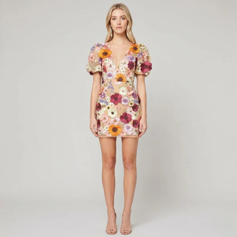Women’s Floral V-Neck Mini Dress - Perfect for Garden Parties & Brunch