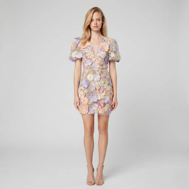 Women’s Floral V-Neck Mini Dress - Perfect for Garden Parties & Brunch