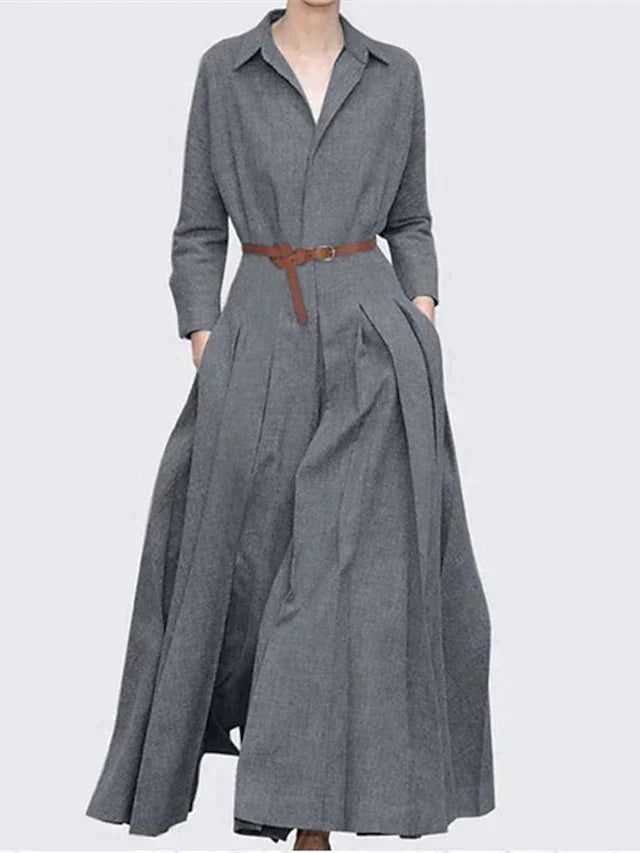 Women's Flowing Pleated Maxi Dress – Chic Longline Fashion Dress