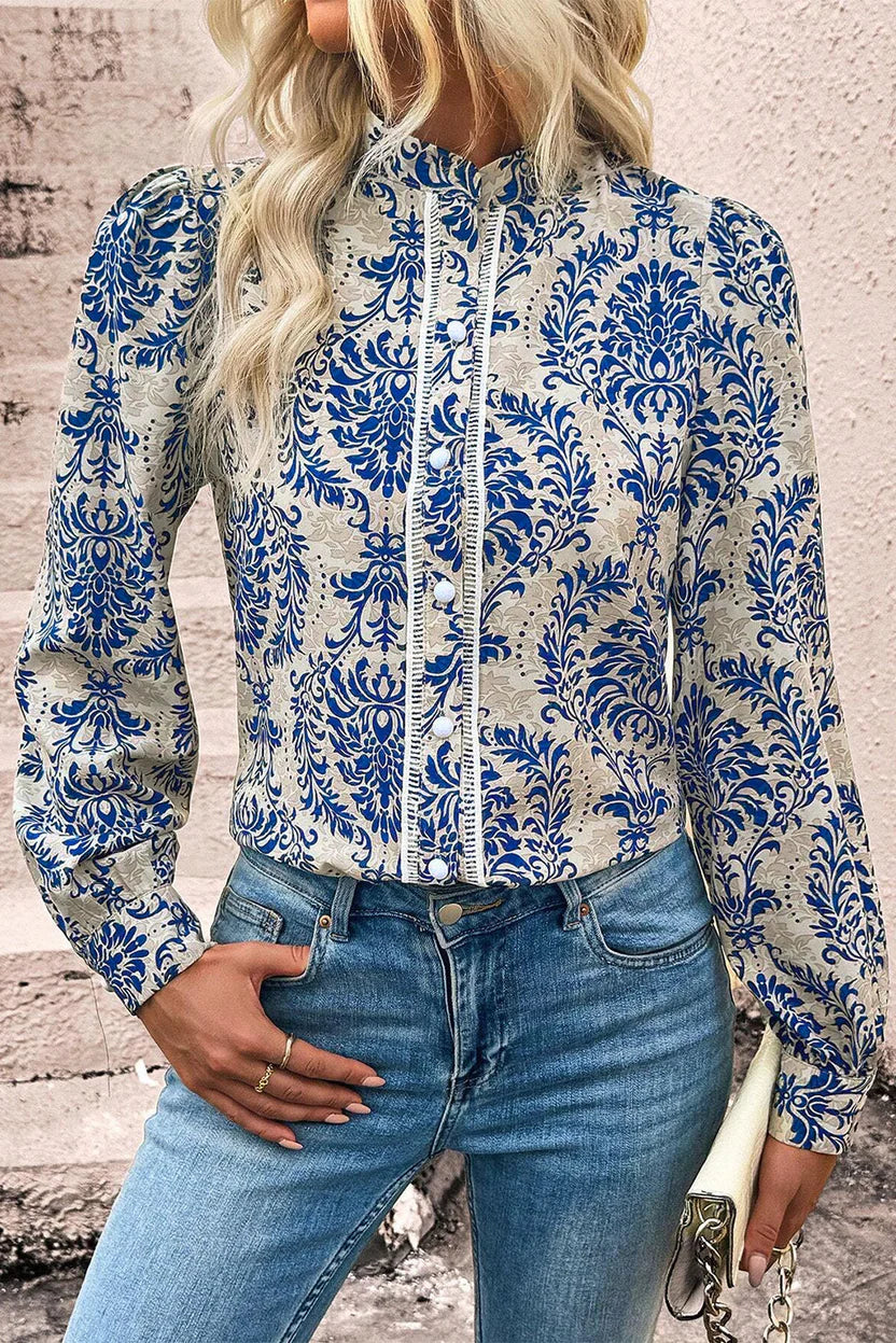 Women’s Free-Spirit Boho Print Blouse – Artistic Pattern Shirt with Relaxed Everyday Elegance
