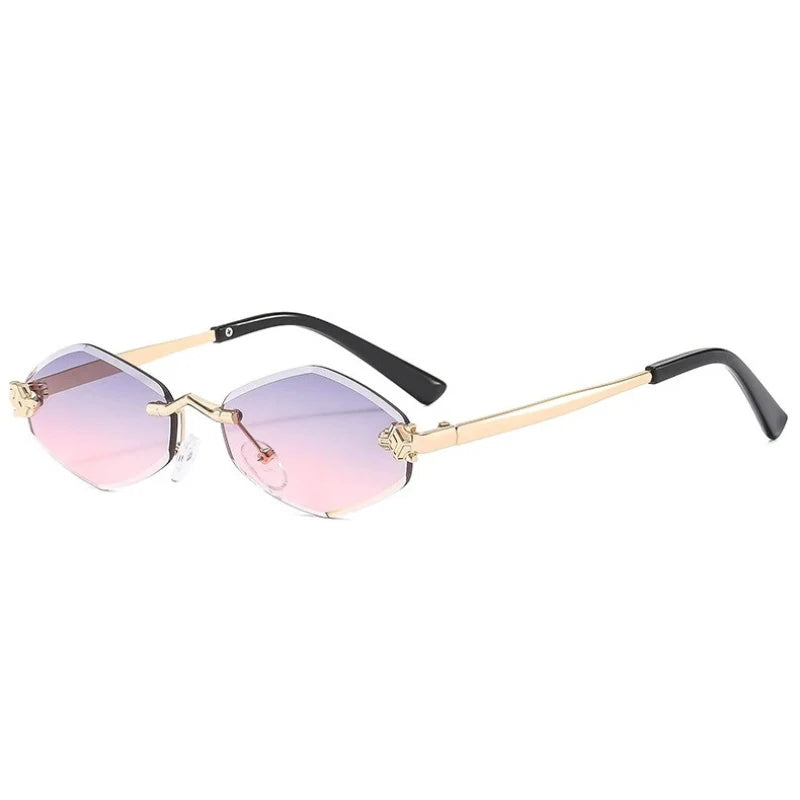 Women's Geometric Frameless Sunglasses with Slim Oval Profile - Minimalist Designer-Inspired Eyewear