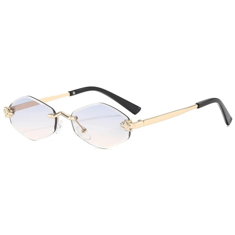 Women's Geometric Frameless Sunglasses with Slim Oval Profile - Minimalist Designer-Inspired Eyewear