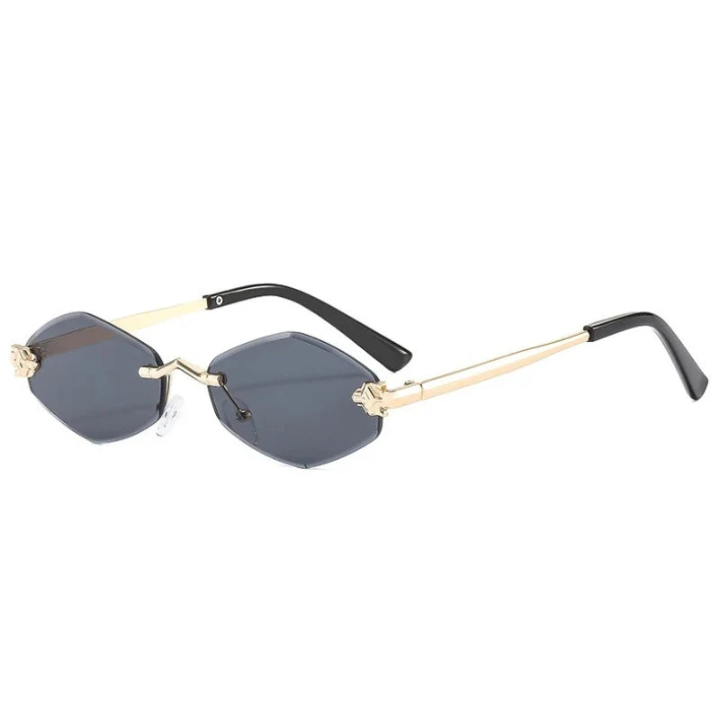 Women's Geometric Frameless Sunglasses with Slim Oval Profile - Minimalist Designer-Inspired Eyewear