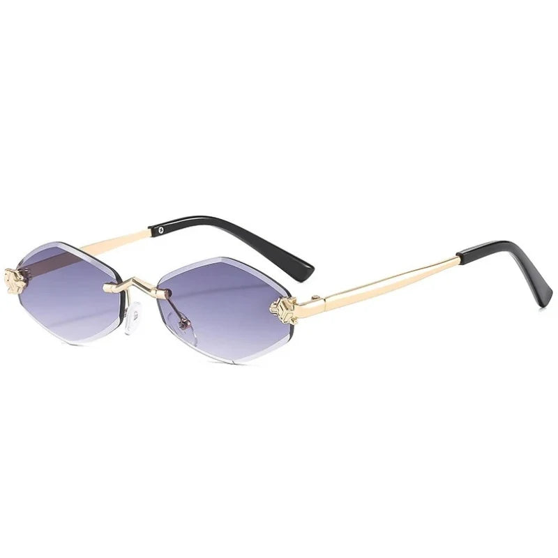 Women's Geometric Frameless Sunglasses with Slim Oval Profile - Minimalist Designer-Inspired Eyewear