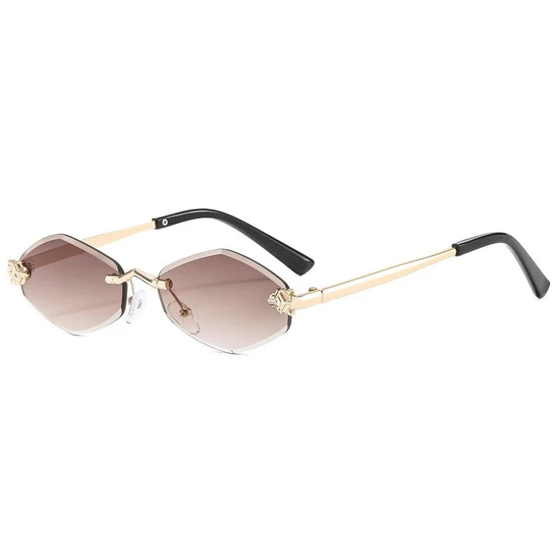Women's Geometric Frameless Sunglasses with Slim Oval Profile - Minimalist Designer-Inspired Eyewear