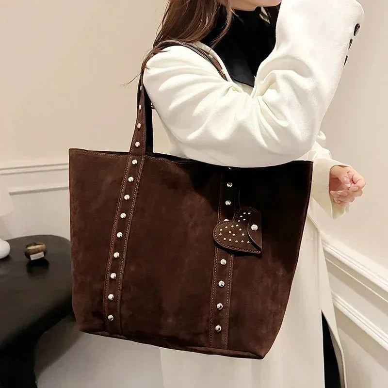 Women's Heart Accent Carryall Tote – Chic Studded Shoulder Handbag for Everyday Style