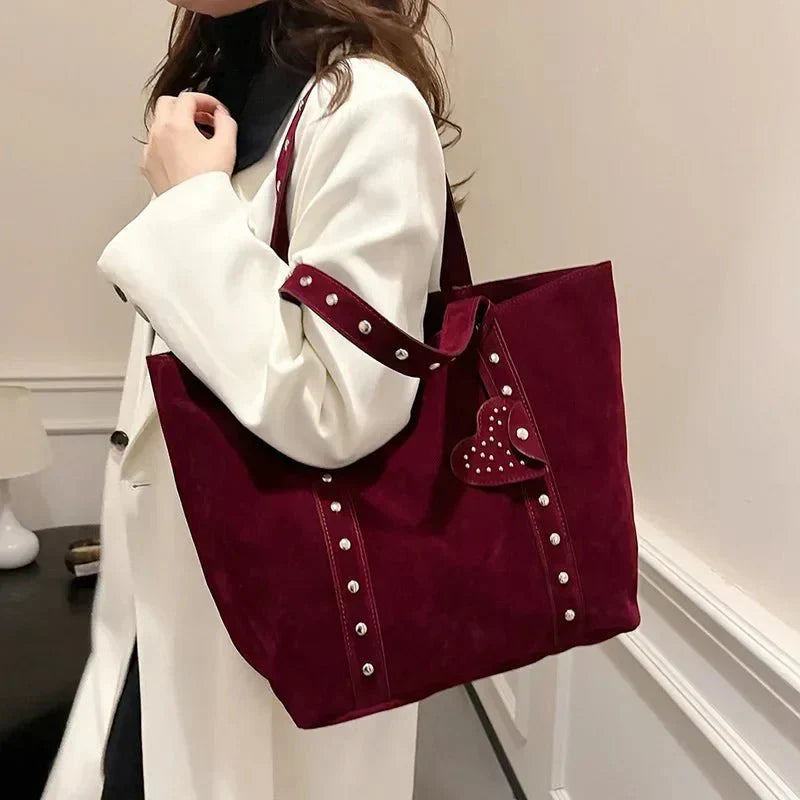 Women's Heart Accent Carryall Tote – Chic Studded Shoulder Handbag for Everyday Style