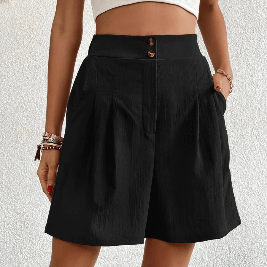 Women's High-Rise Tailored Shorts – Sleek Bermuda Pleated Design