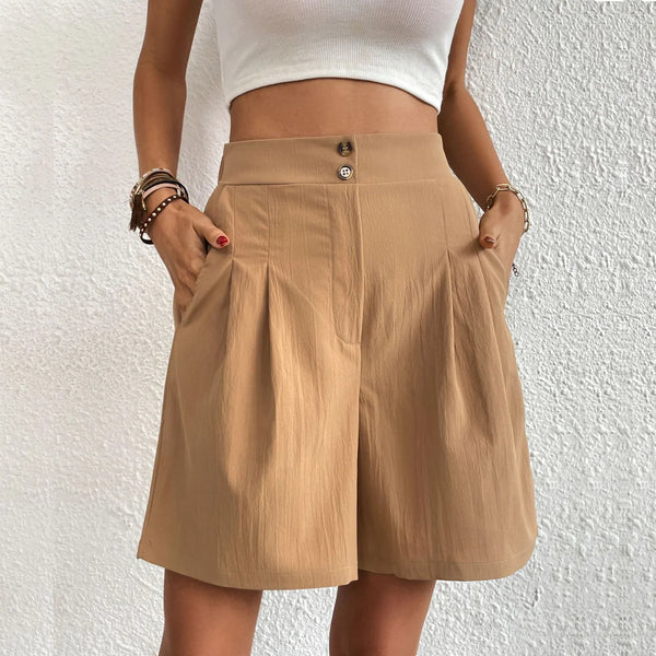 Women's High-Rise Tailored Shorts – Sleek Bermuda Pleated Design