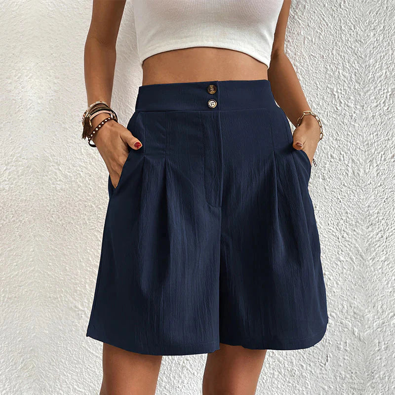 Women's High-Rise Tailored Shorts – Sleek Bermuda Pleated Design