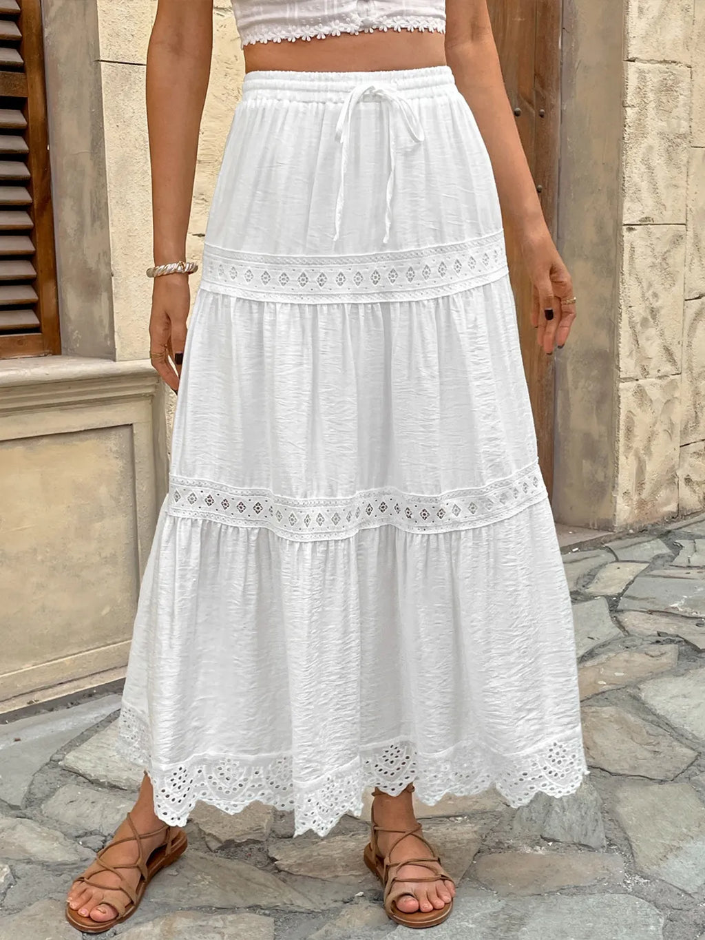 Women's High Waist Maxi Skirt – Romantic Layered Boho Fashion