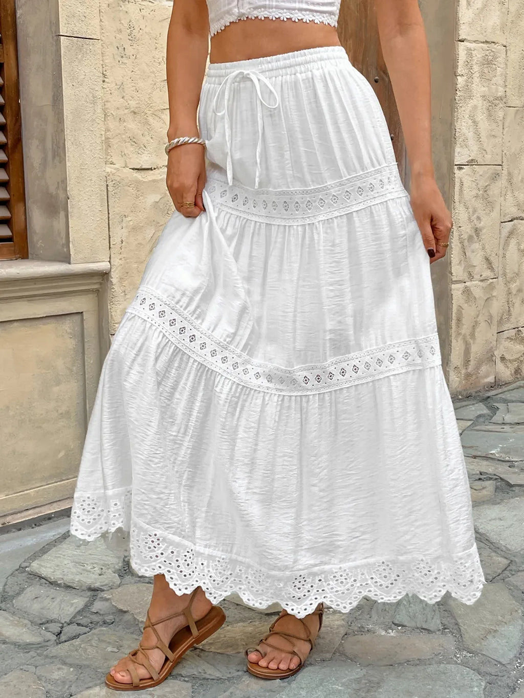 Women's High Waist Maxi Skirt – Romantic Layered Boho Fashion