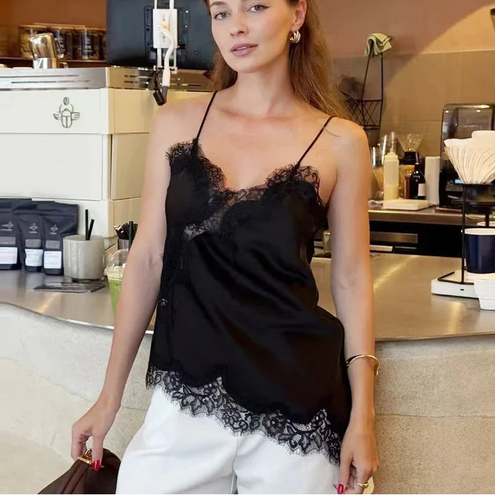 Women's Lace Trim V-Neck Cami Tank – Sleeveless Feminine Summer Essential