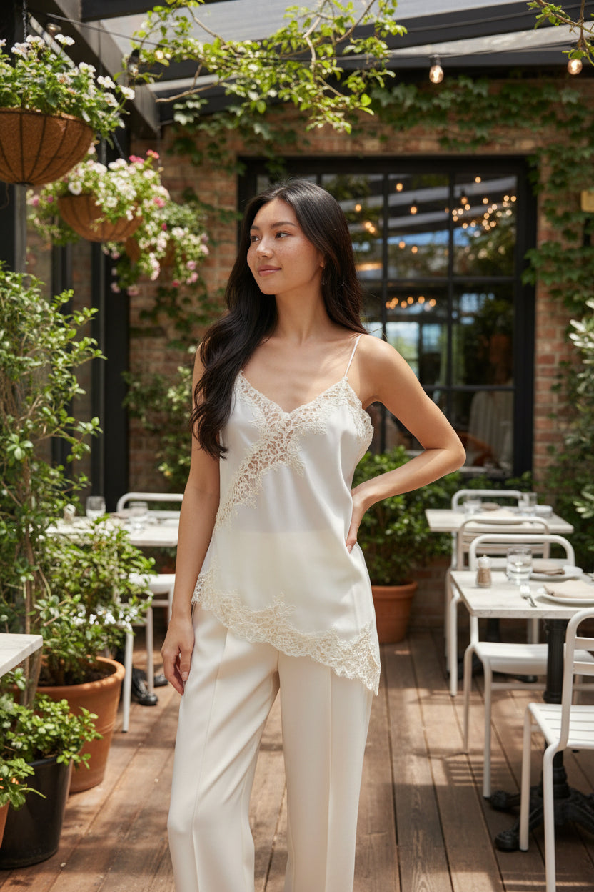 Women's Lace Trim V-Neck Cami Tank – Sleeveless Feminine Summer Essential