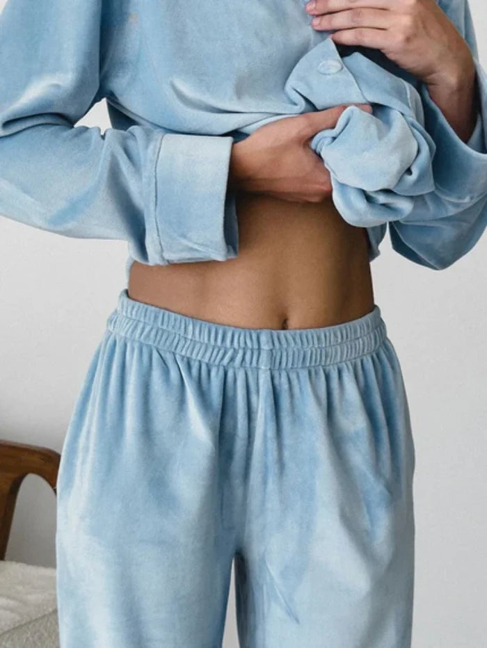 Juliana | Long Sleeve Pajama Set – Button Front Shirt and Full Length Lounge Pants