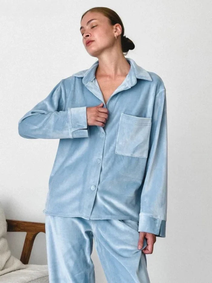 Juliana | Long Sleeve Pajama Set – Button Front Shirt and Full Length Lounge Pants