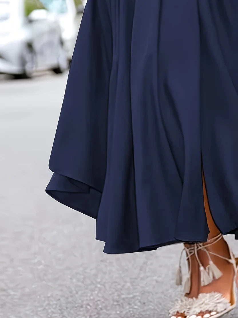 Women’s Midnight Pleated Maxi Skirt – Flowing A-Line Long Skirt with Adjustable Waist Tie