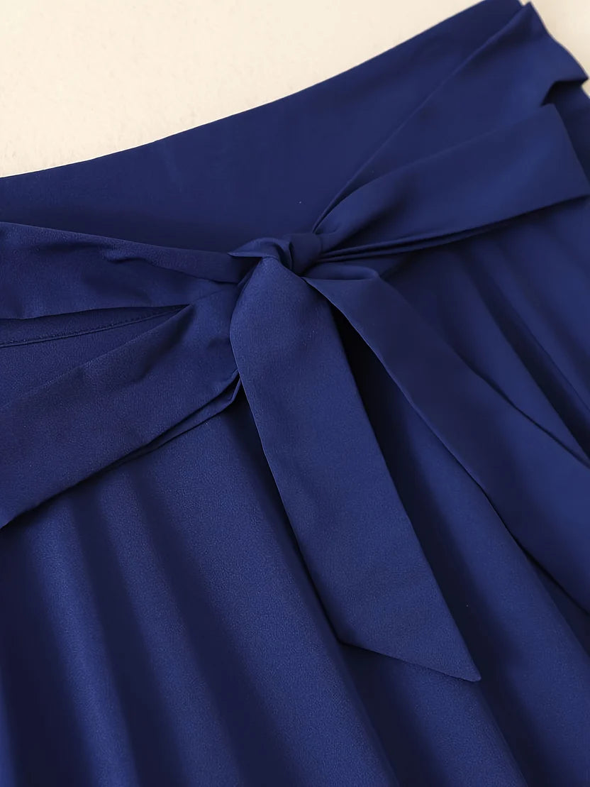 Women’s Midnight Pleated Maxi Skirt – Flowing A-Line Long Skirt with Adjustable Waist Tie