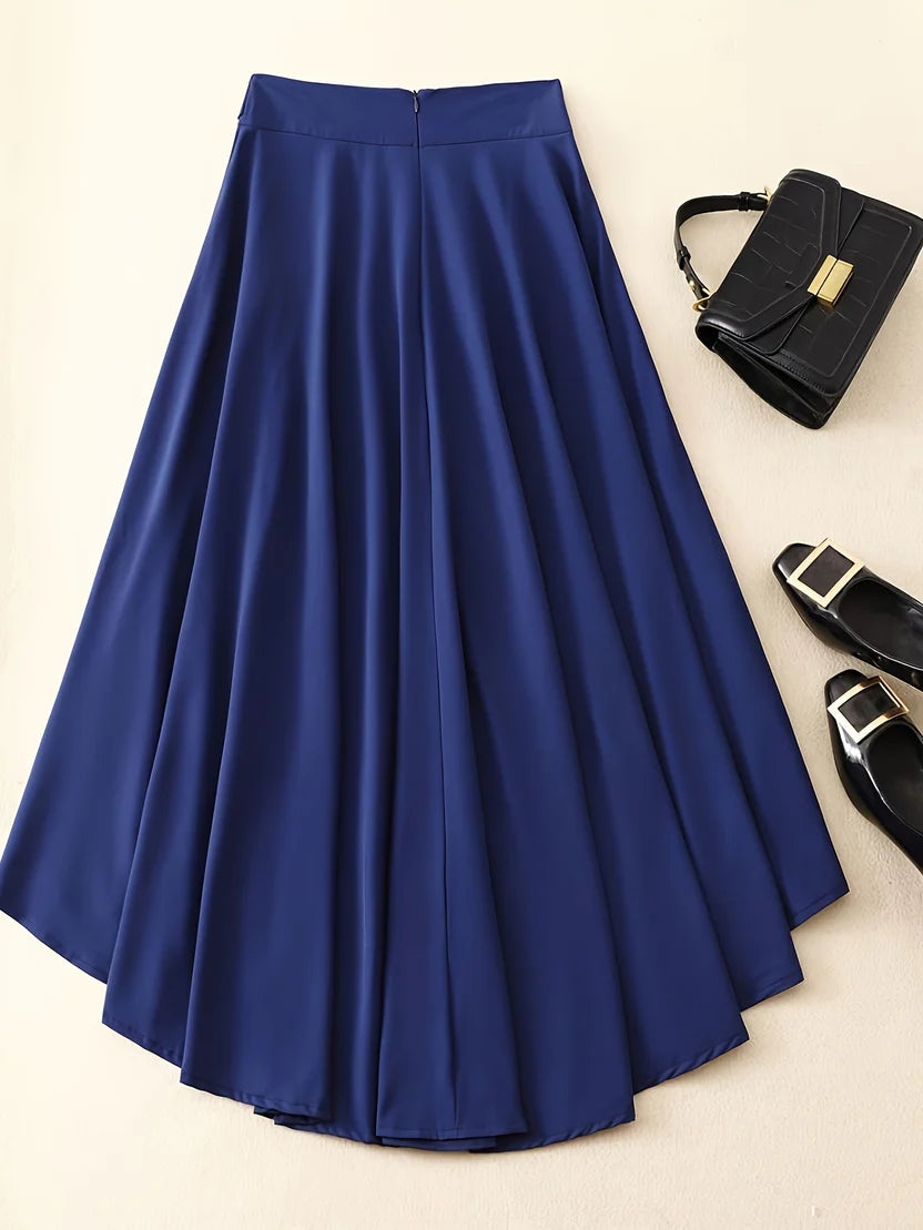 Women’s Midnight Pleated Maxi Skirt – Flowing A-Line Long Skirt with Adjustable Waist Tie