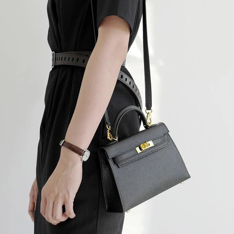Women's Mini Satchel Handbag – Chic Top Handle Shoulder Purse with Lock Detail