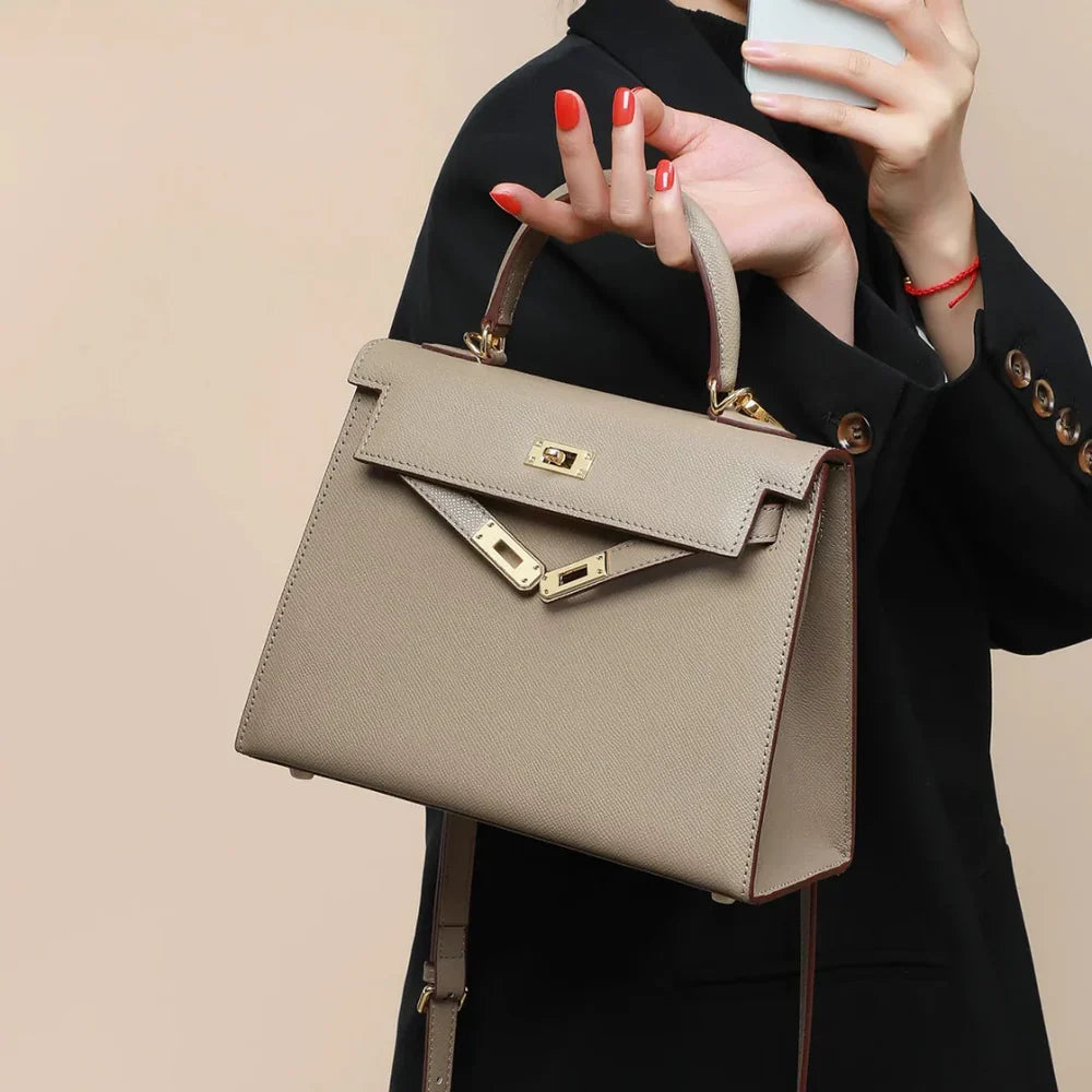 Women's Mini Satchel Handbag – Chic Top Handle Shoulder Purse with Lock Detail