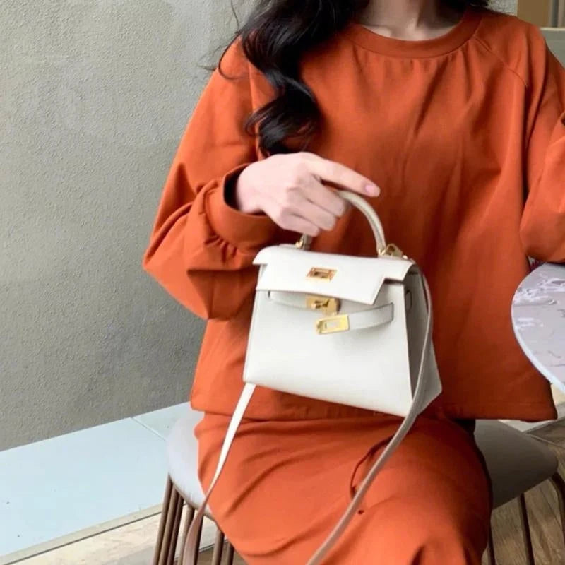 Women's Mini Satchel Handbag – Chic Top Handle Shoulder Purse with Lock Detail