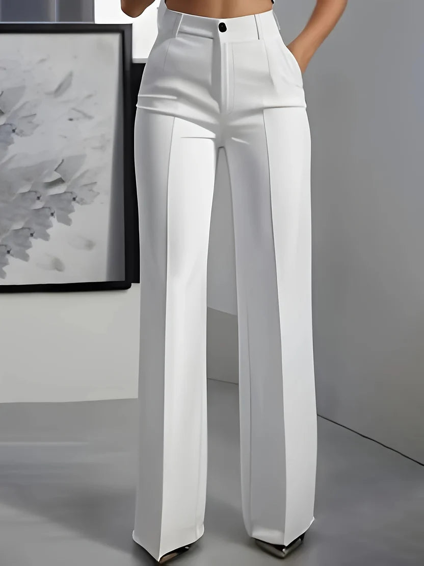 Women's Modern Chic Wide-Leg Pants – Structured High-Rise Dress Pants with Front Button Detail