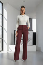 Amara | Modern Chic Wide-Leg Pants – Structured High-Rise Dress Pants with Front Button Detail