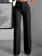 Amara | Modern Chic Wide-Leg Pants – Structured High-Rise Dress Pants with Front Button Detail