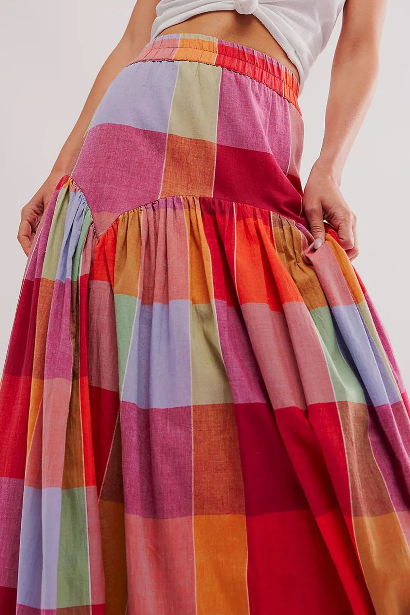 Women’s Modern Contrast Panel High-Waist Maxi Skirt - Flowing Color-Blocked A-Line Skirt with Stretch Comfort Waistband