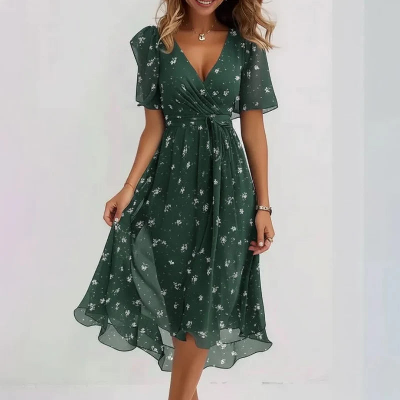 Women’s Modern Wrap V-Neck Midi Dress – Stylish, Flattering & Versatile Outfit